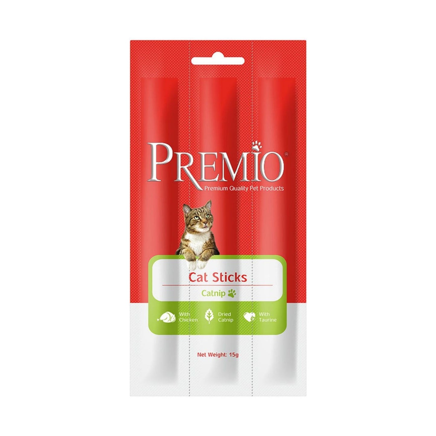 Premio פרמיו חטיף מקלות לחתולים עם עוף וקטניפ 15 גרם