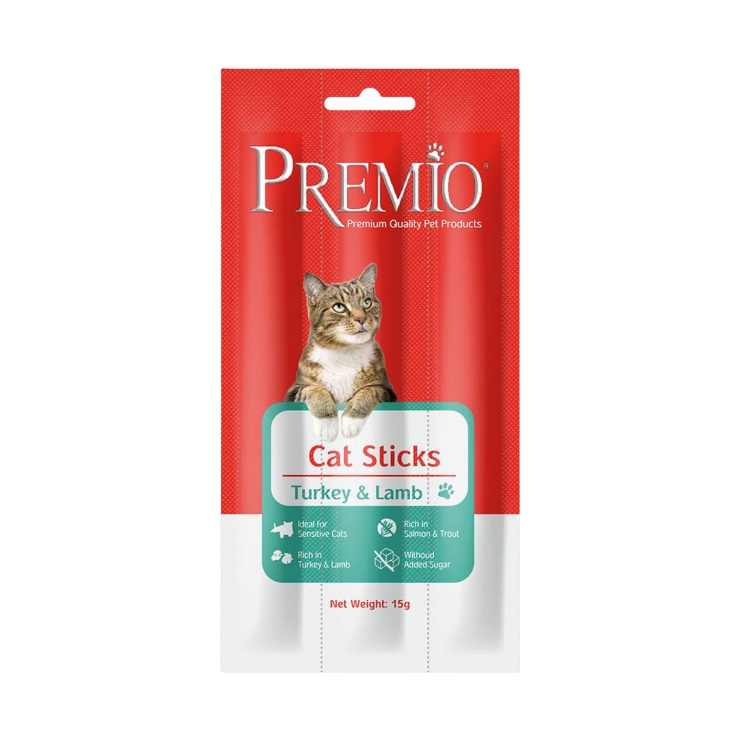 Premio פרמיו חטיף מקלות לחתולים עם הודו וכבש 15 גרם