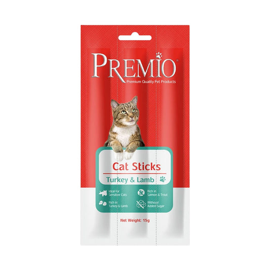 Premio פרמיו חטיף מקלות לחתולים עם הודו וכבש 15 גרם