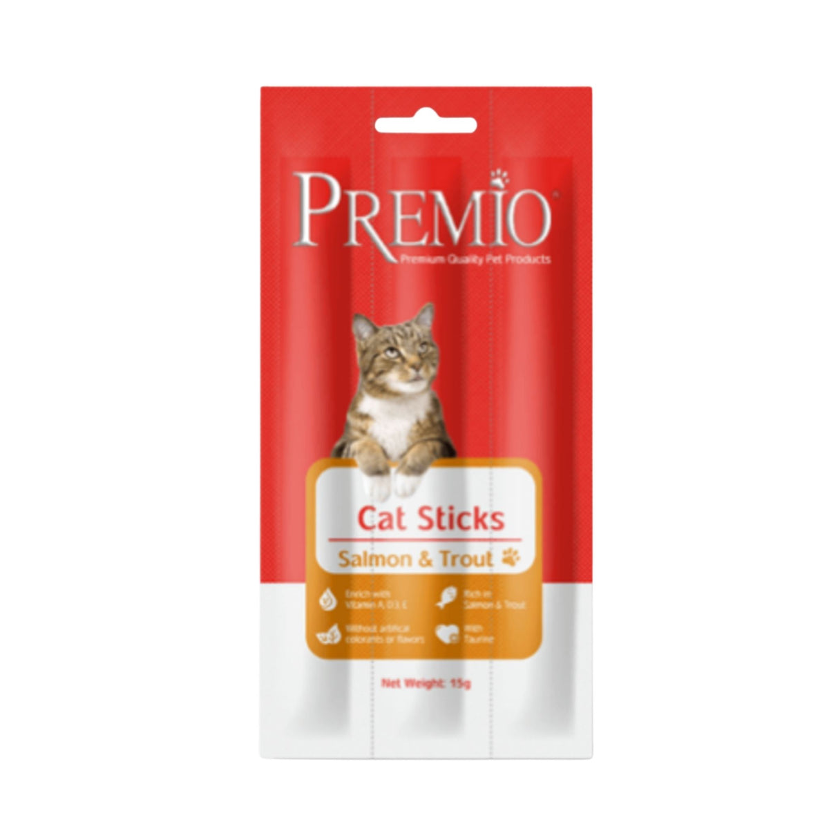 Premio פרמיו חטיף מקלות לחתולים עם סלמון ופורל 15 גרם