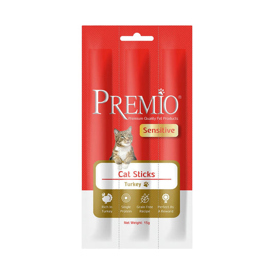 Premio פרמיו חטיף מקלות לחתולים עם הודו 15 גרם