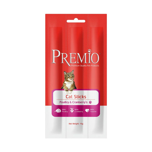 Premio פרמיו חטיף מקלות לגורי חתולים קיטן עוף וחמוציות 15 גרם