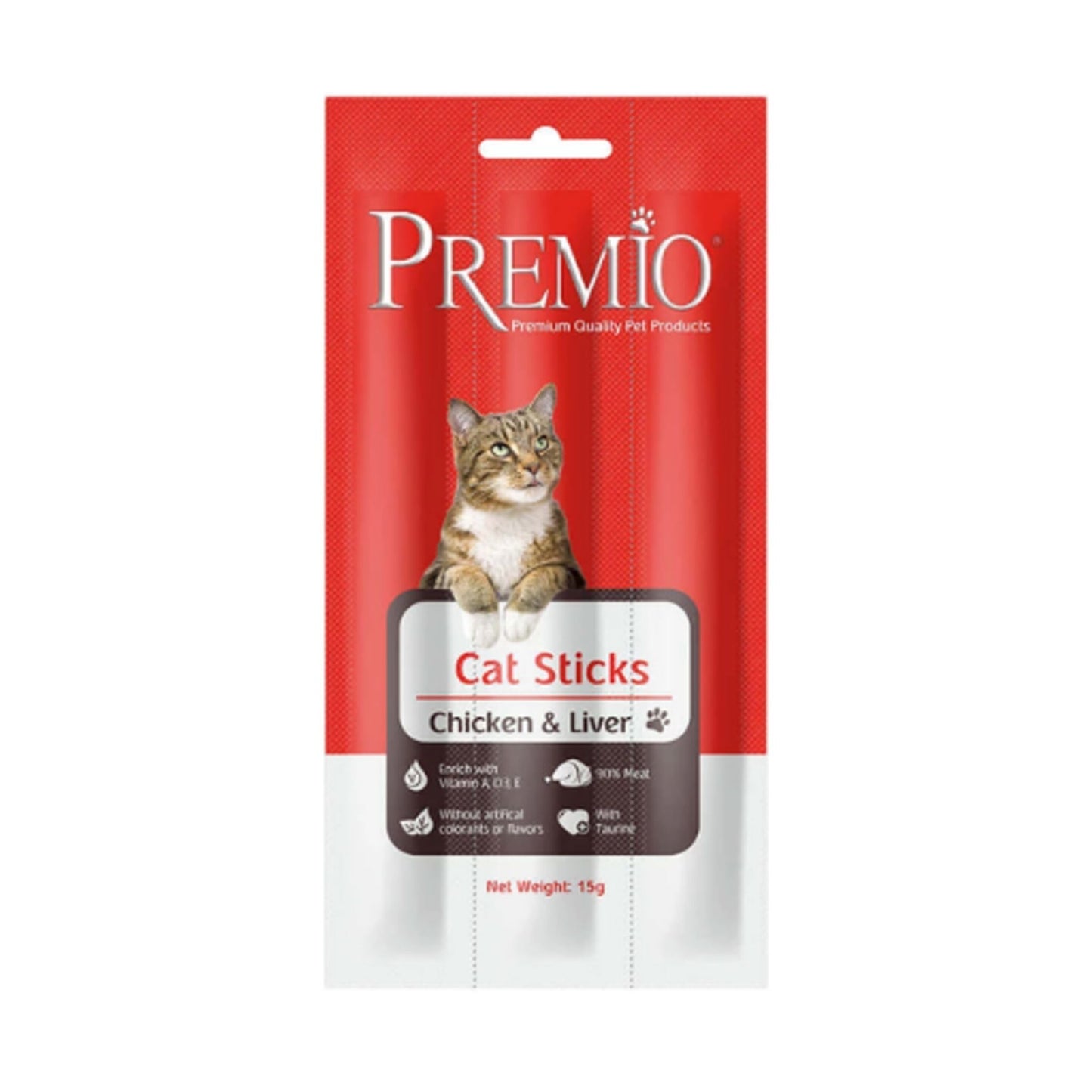 Premio פרמיו חטיף מקלות לחתולים עם עוף וכבד 15 גרם