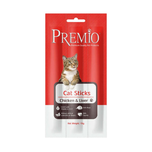 Premio פרמיו חטיף מקלות לחתולים עם עוף וכבד 15 גרם
