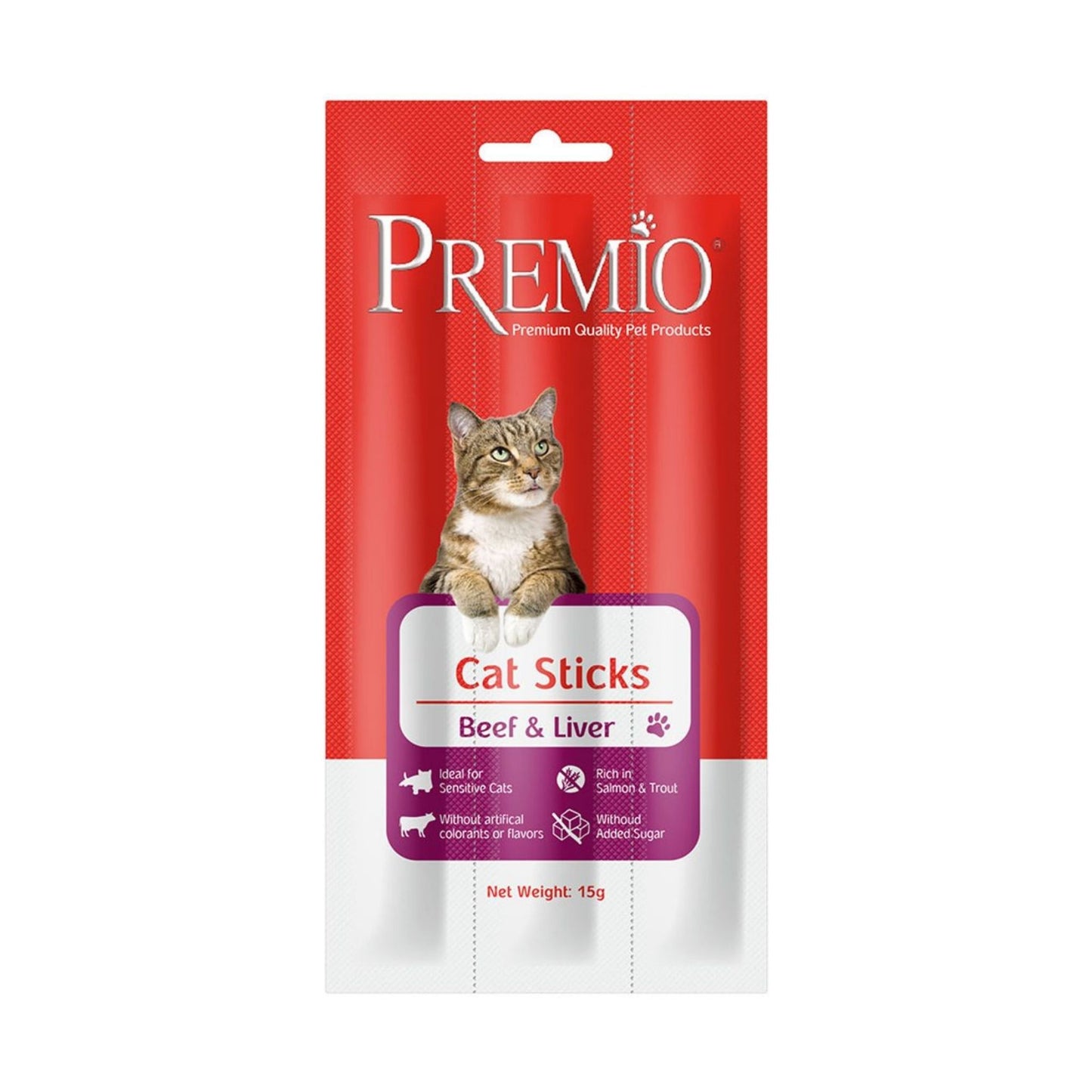 Premio פרמיו חטיף מקלות לחתולים עם בקר וכבד 15 גרם