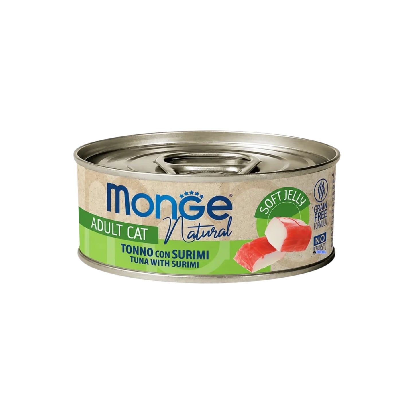 Monge מונג נאטורל מעדן טונה וסורימי לחתולים בוגרים 80 גרם