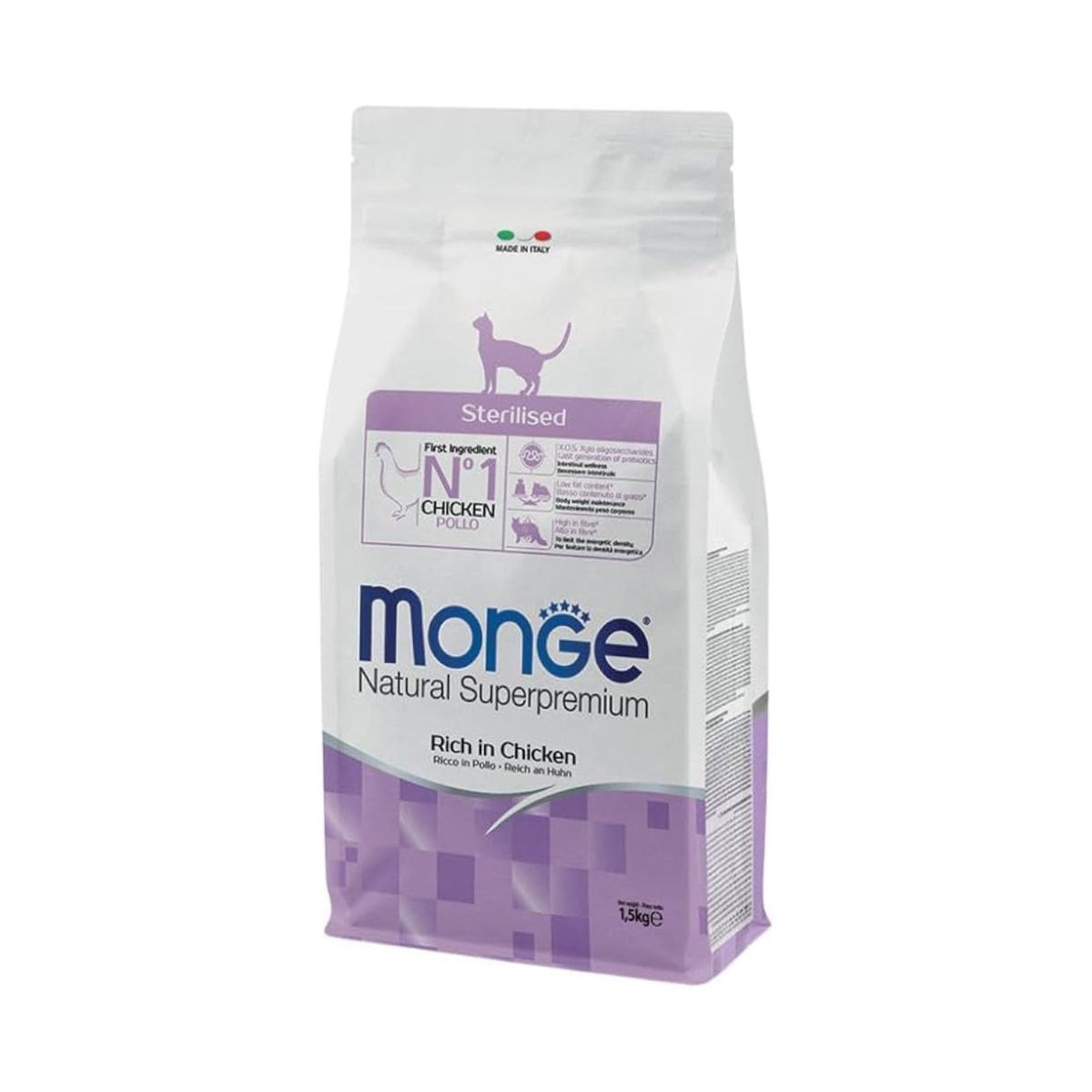 Monge מונג׳ מזון יבש לחתולים מסורסים ומעוקרים בטעם עוף 1.5 ק״ג