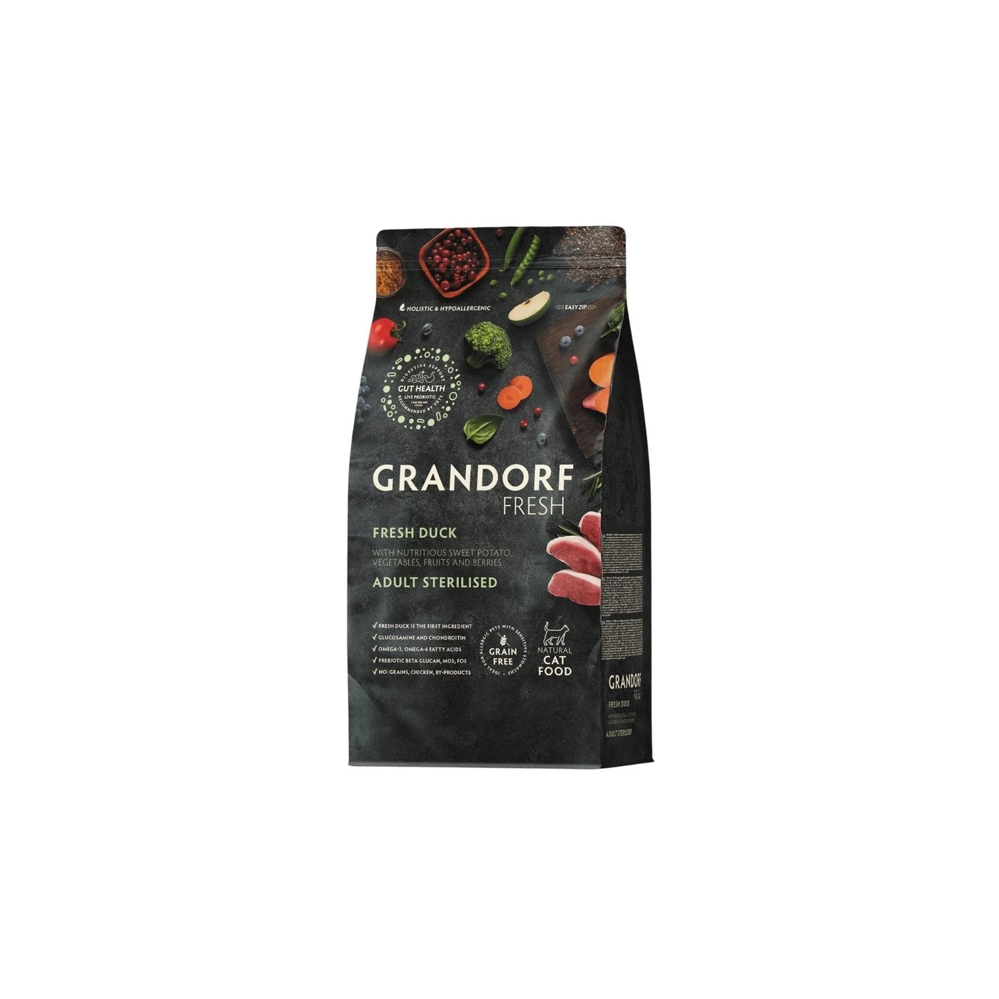 GRANDORF Fresh Duck גרנדורף ברווז טרי לחתולים מעוקרים או מבוגרים היפואלרגני דוגמית 400 גרם