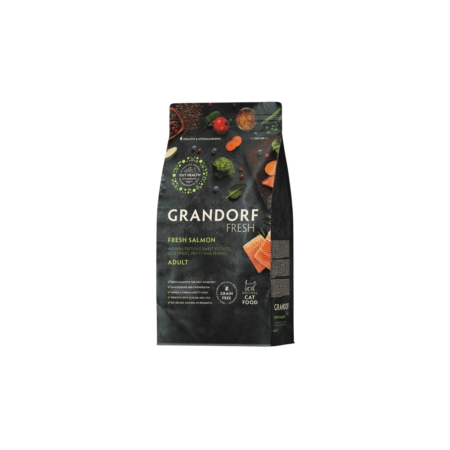 GRANDORF Fresh Salmon גרנדורף סלמון טרי לחתולים בוגרים היפואלרגני דוגמית 400 גרם