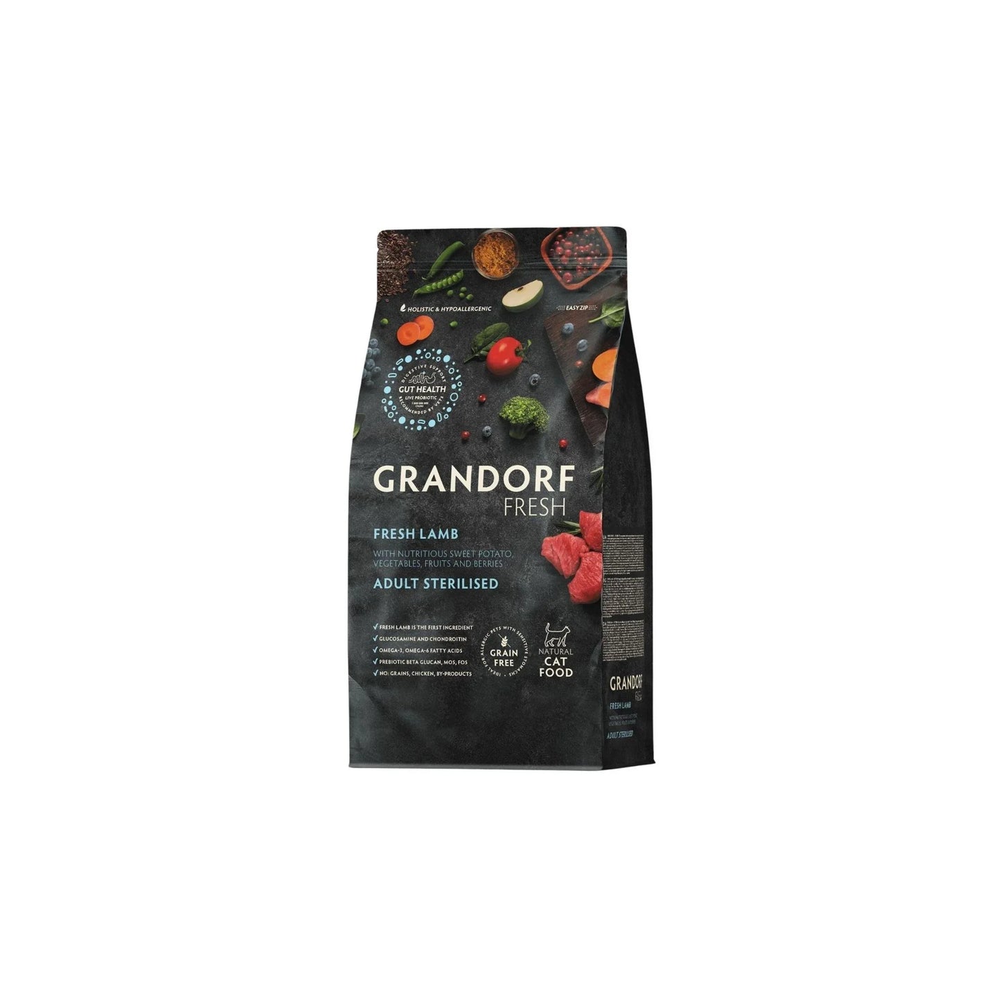 GRANDORF Fresh Lamb גרנדורף כבש לחתולים מעוקרים ומבוגרים היפואלרגני דוגמית 400 גרם