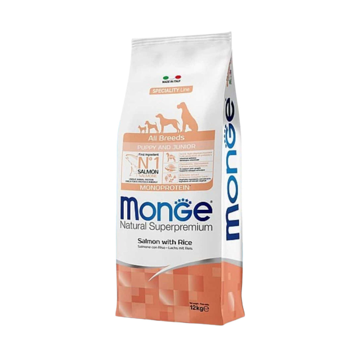 Monge מונג׳ סלמון ואורז מזון יבש לגורי כלבים פפי 12 ק״ג