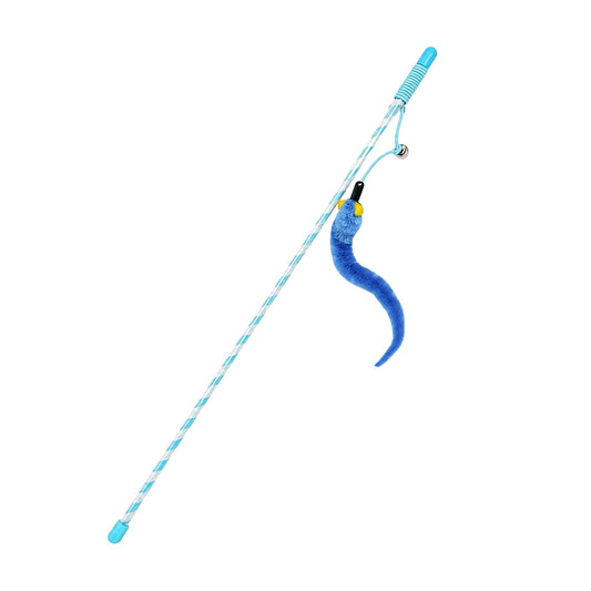 צעצוע חכה לחתולים עם זחל ופעמון צבע כחול