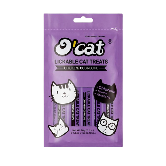 O’Cat אוקט חטיף שלוקים לחתול עוף ובקלה 60 גרם