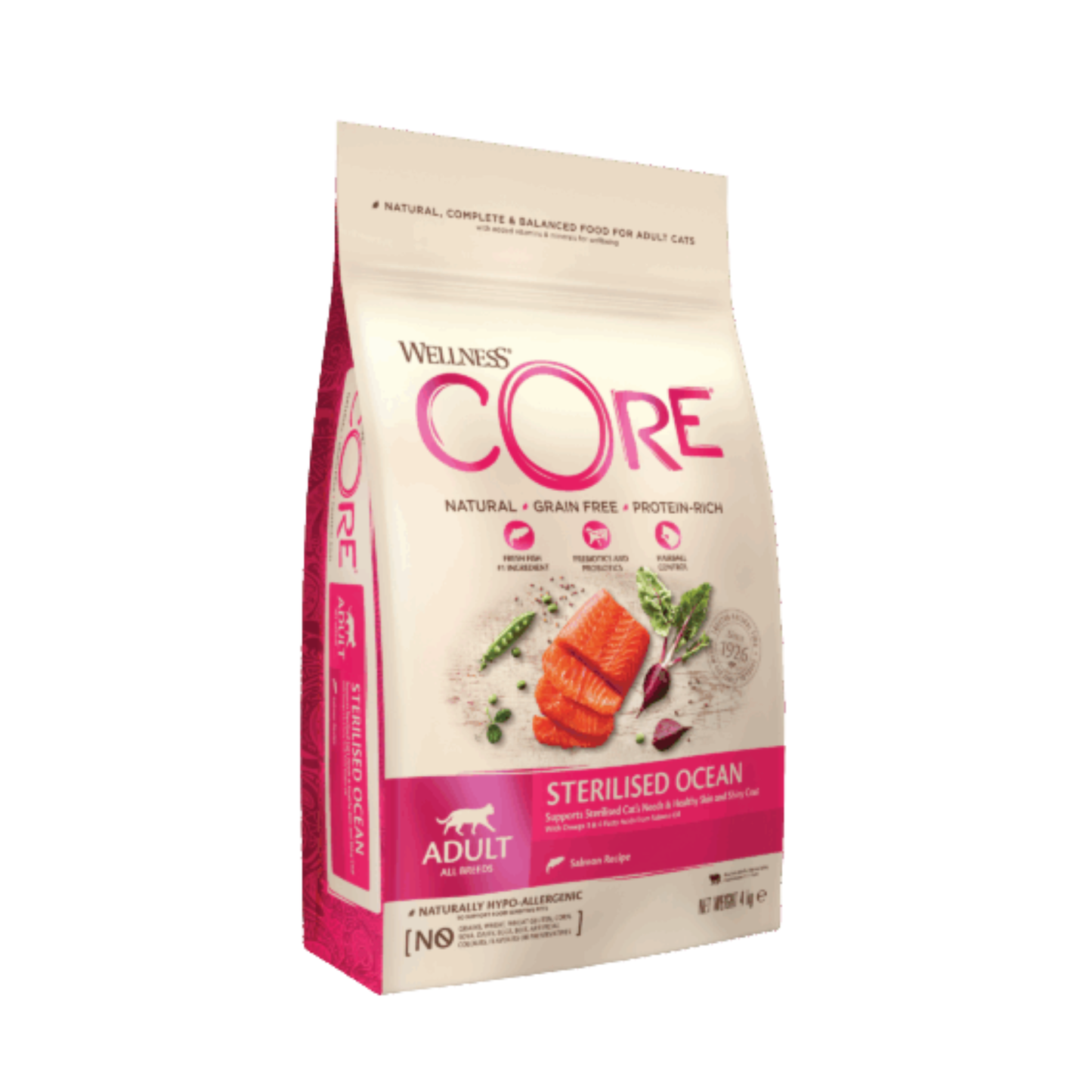 Wellness CORE וולנס קור מזון יבש לחתולים מסורסים ומעוקרים סלמון ודגים 4 ק״ג