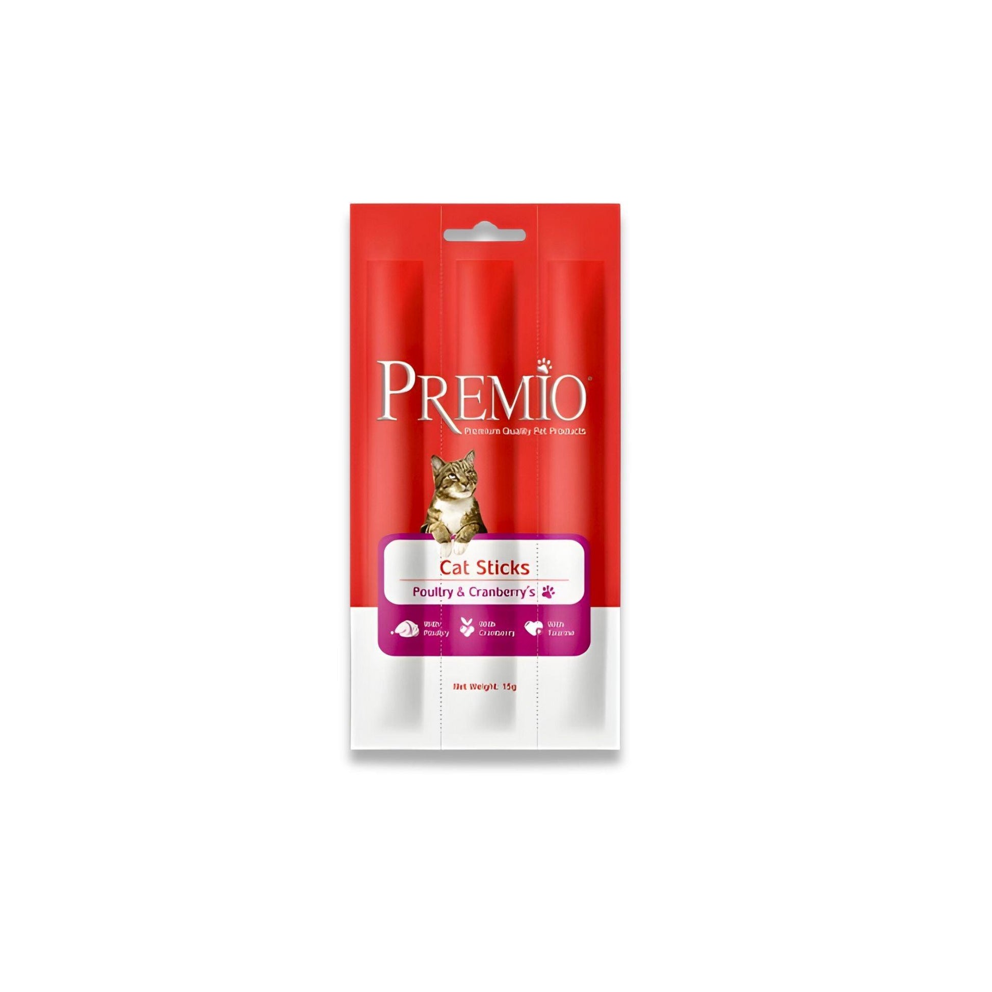 Premio - חטיף פרמיו סטיקס מקלות לחתול עוף וחמוציות 15 גרם