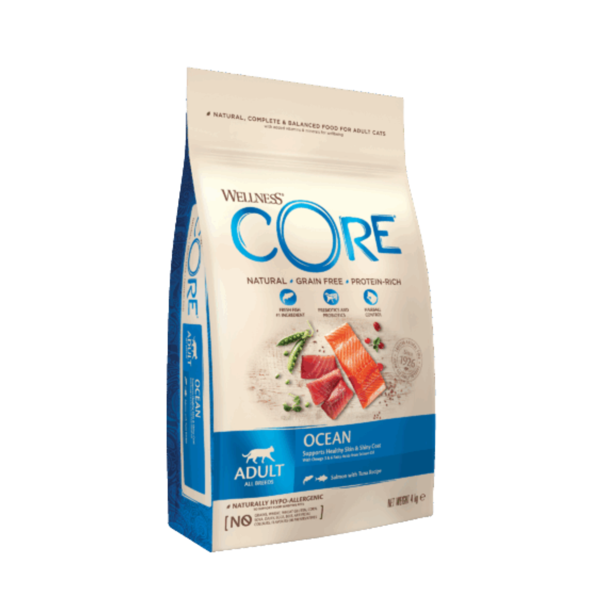 Wellness CORE וולנס קור מזון יבש לחתולים בוגרים סלמון ודגים ללא דגנים 4 ק״ג