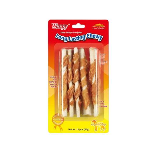 Wanpy וונפי חטיף לעיסה לכלבים ג׳רקי עוף מלופף על מקלות עור 85 גרם
